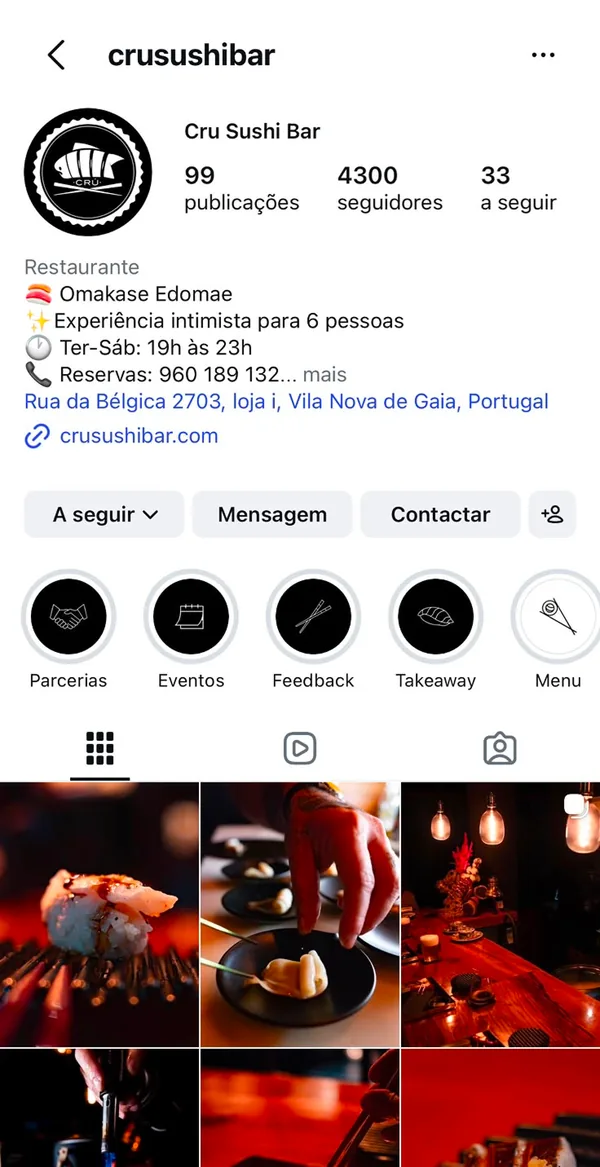 Perfil de Instagram de Cru Sushi Bar