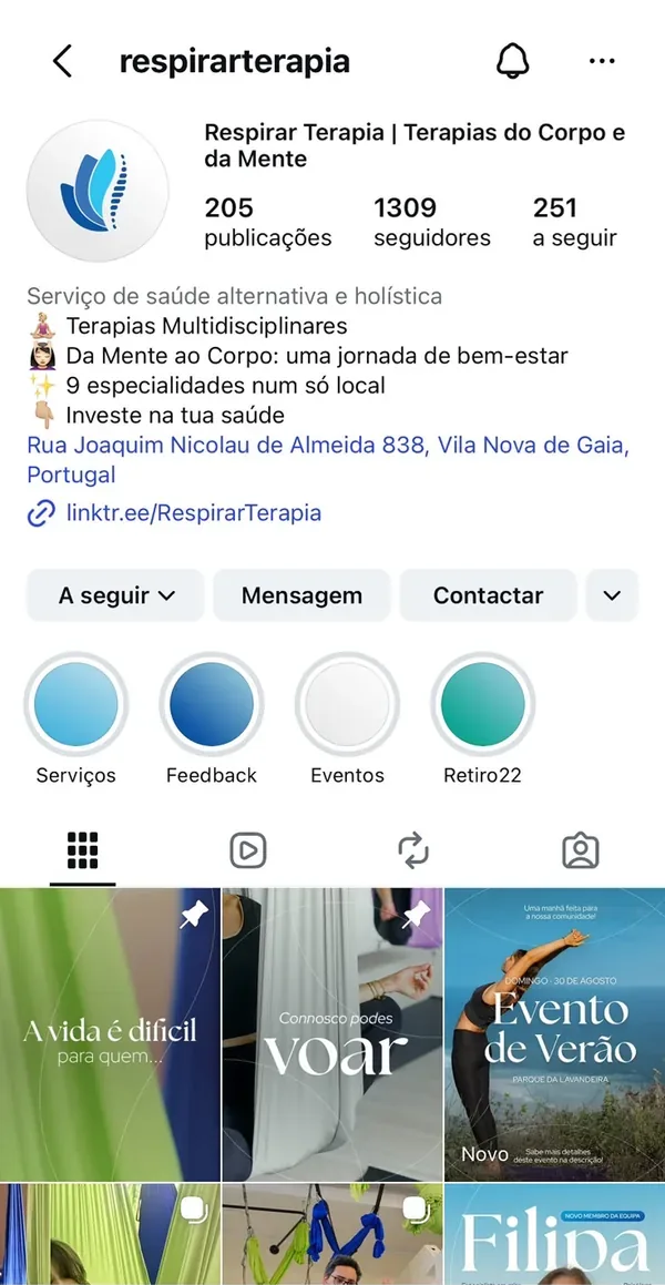 Perfil de Instagram de Respirar Terapia